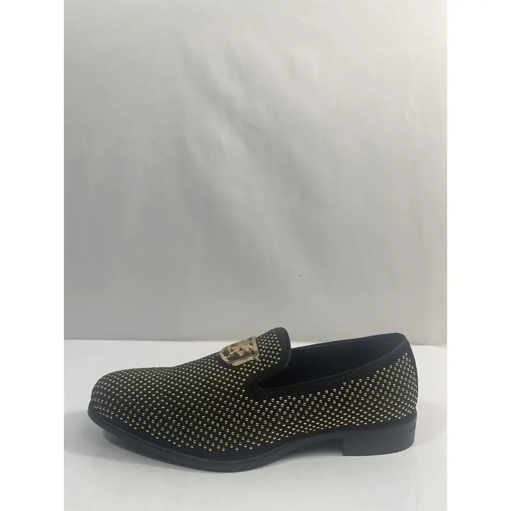 Stacy Adams Swagger Shoes Mens Size 7.5 Black Gold Dress Loafers Slip On New Box